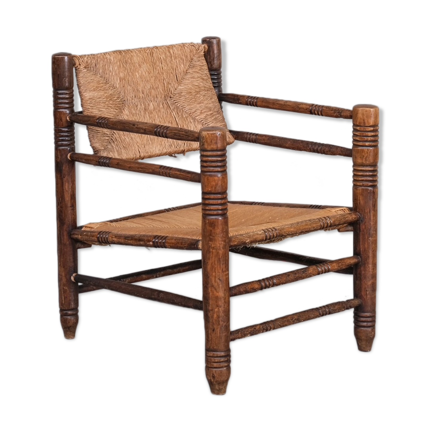 Mid-century rush oak french armchair