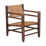 Mid-century rush oak french armchair