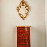 Curved chest of drawers in marquetry – marble top – Louis XV style