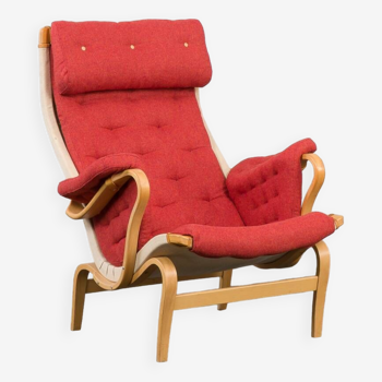 Fauteuil lounge Pernilla de Bruno Mathsson en laine rouge, 1960