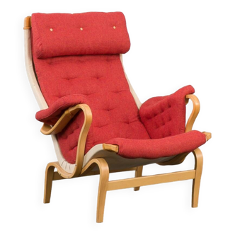 Fauteuil lounge Pernilla de Bruno Mathsson en laine rouge, 1960