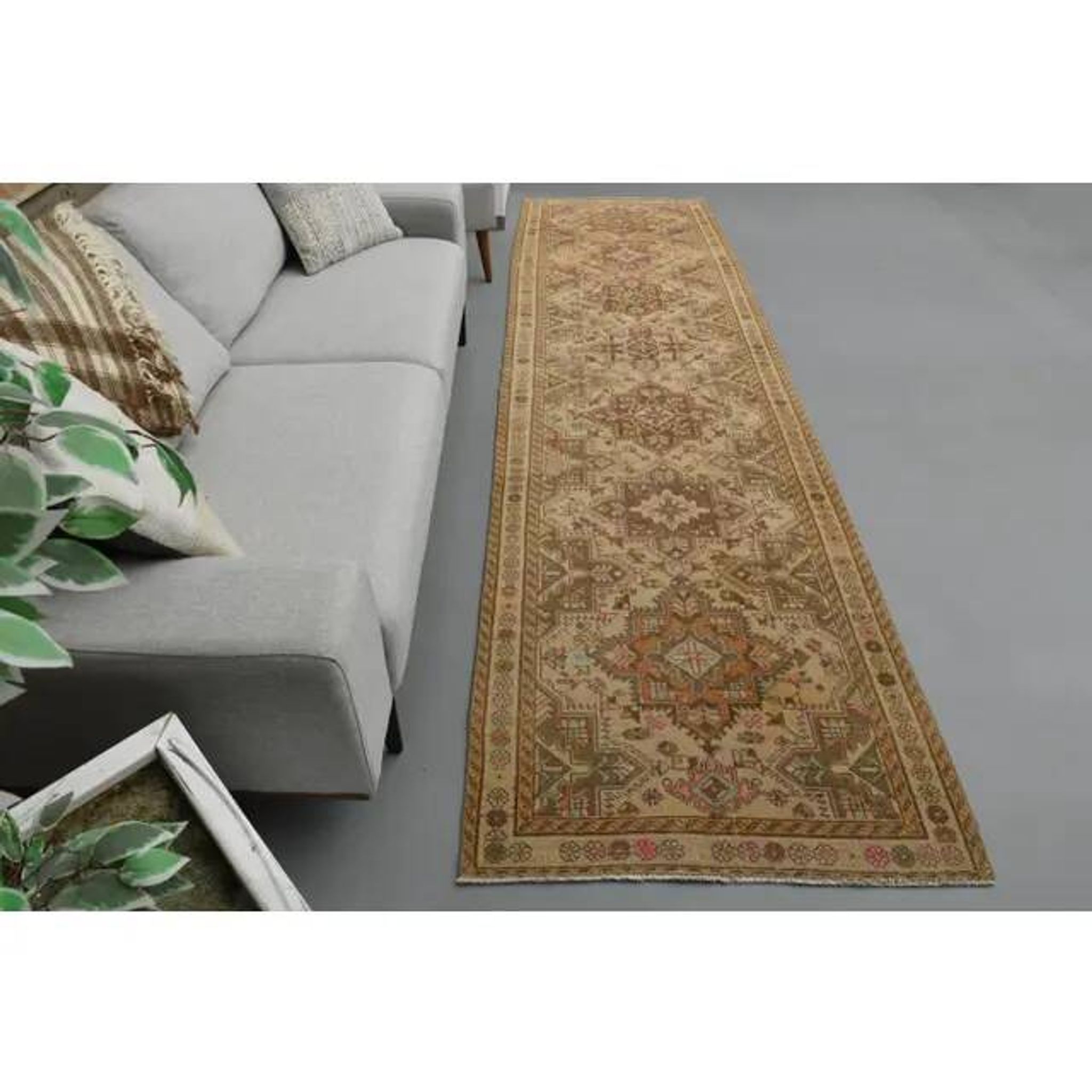 Vintage Turkish Hand-Knotted Wool Cotton Orange Runner Rug 101x380