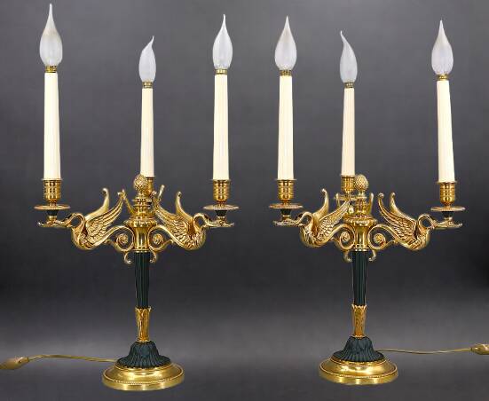 Flamboyant Pair of Candelabra/Chandeliers Solid Bronze Empire Style