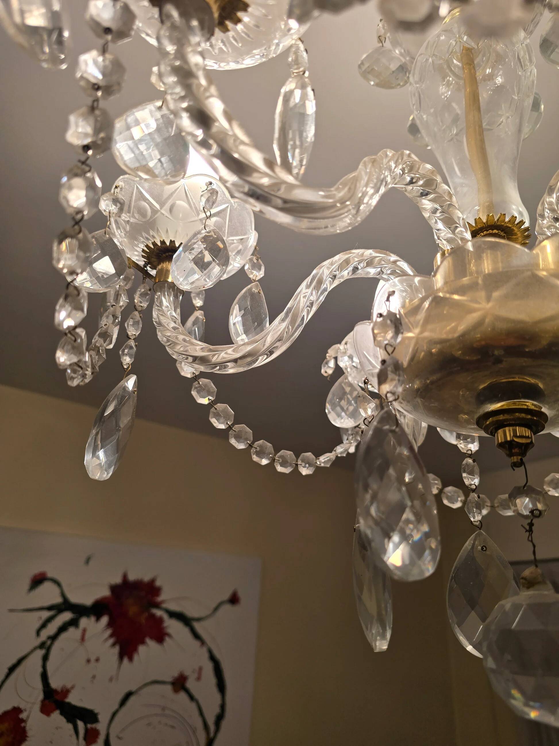 Antique cut glass chandelier with pendants – 6 arms