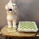 "Elephants" design chess table, enamelled, hand-painted.