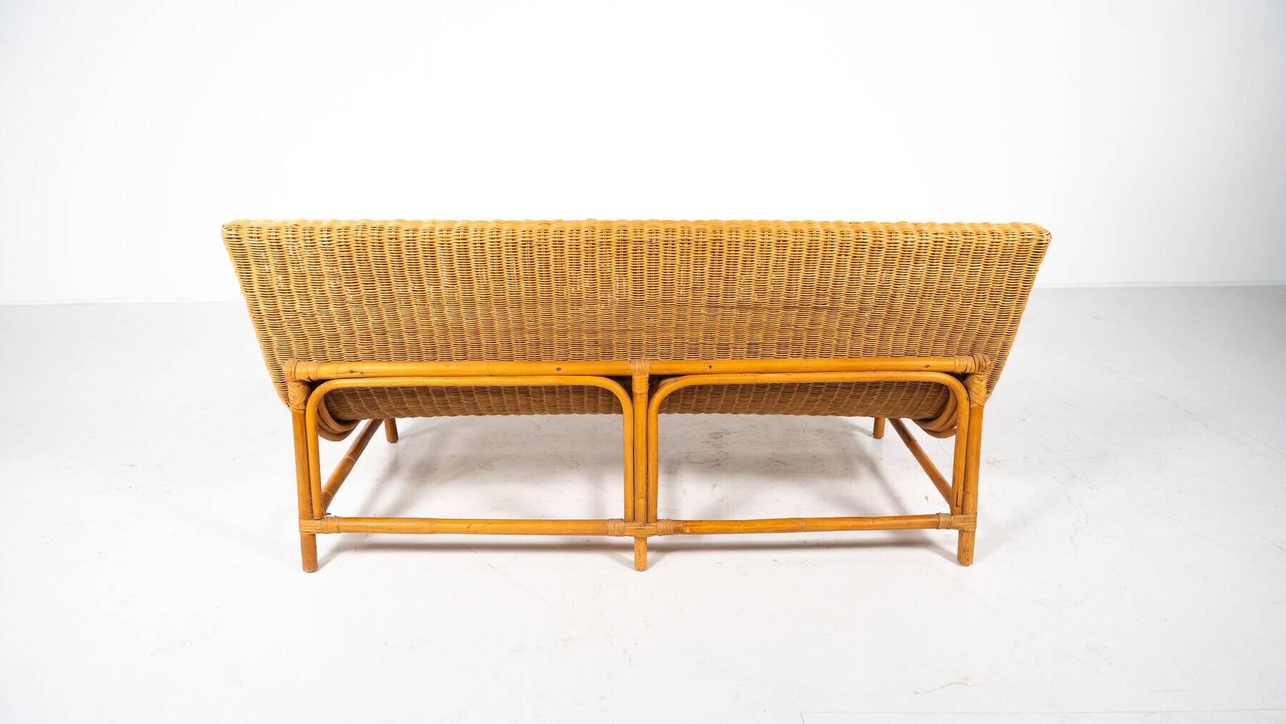 Mid-Century Modern Wicker Bench, Italy, 1970s