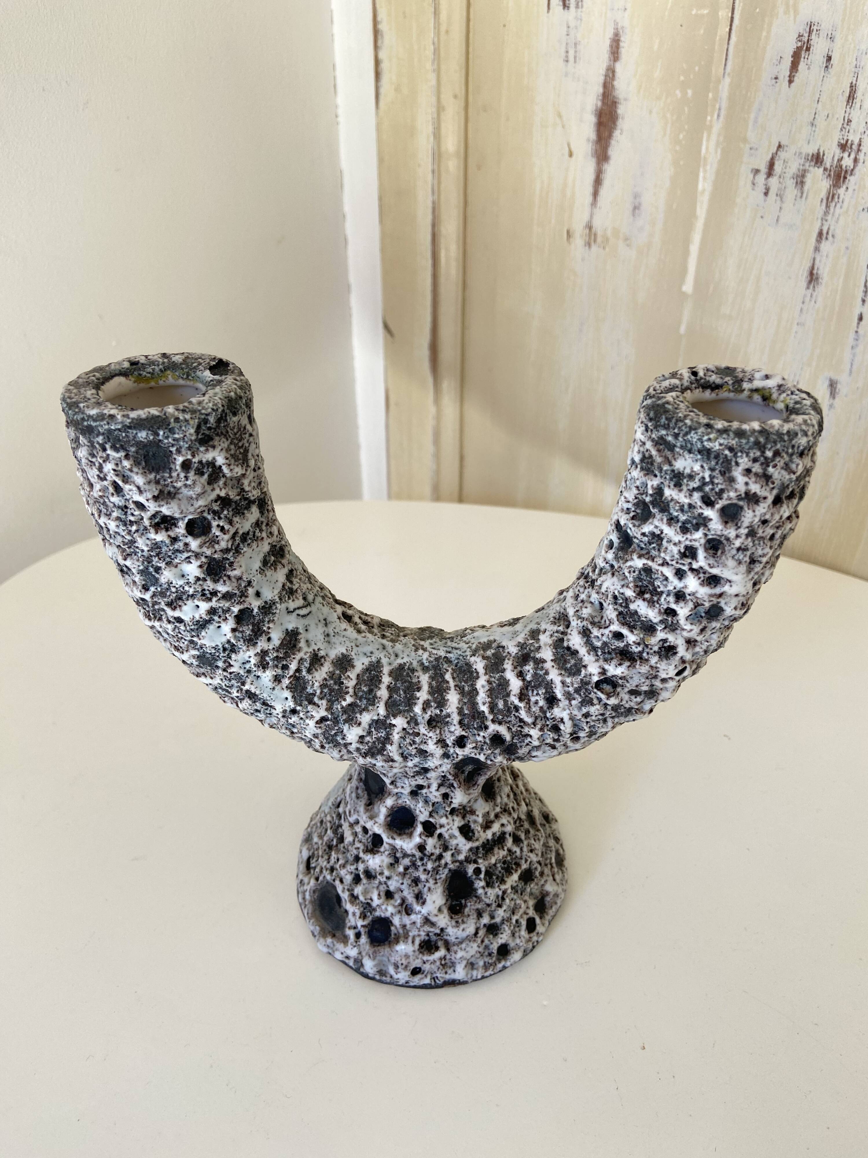 Candelabra candlestick candlestick 2 candles in fat lava style ceramic