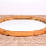 Mid-century oval mirror in solid pine Sweden 1960s 120x95cm
