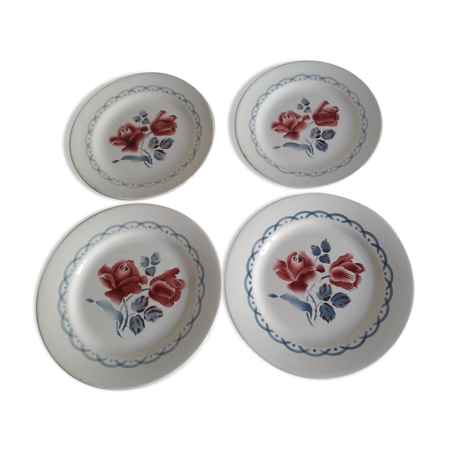 Set of two flat plates and two dessert plates Sarreguemines cannes model