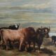 Table Oil on Canvas Cows and Bull grazing Signed FROM HAAS 1886