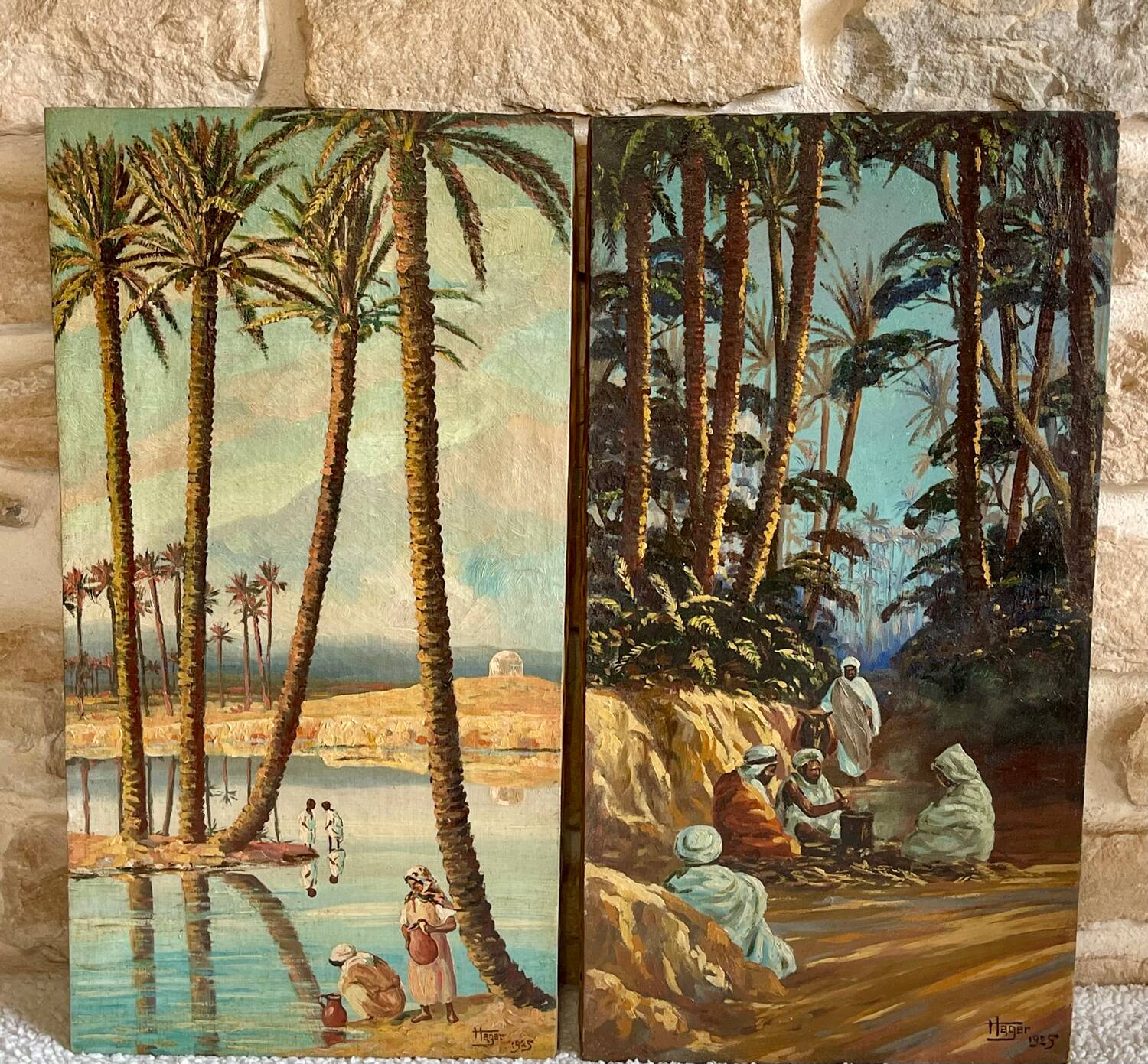 Pair of orientalist paintings signed Hager 1925