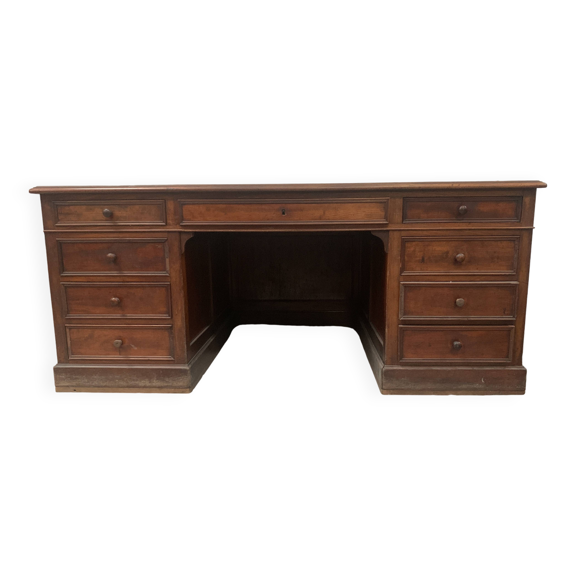 Napoleon III style flat desk with pedestal in 19th century mahogany