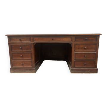 Napoleon III style flat desk with pedestal in 19th century mahogany