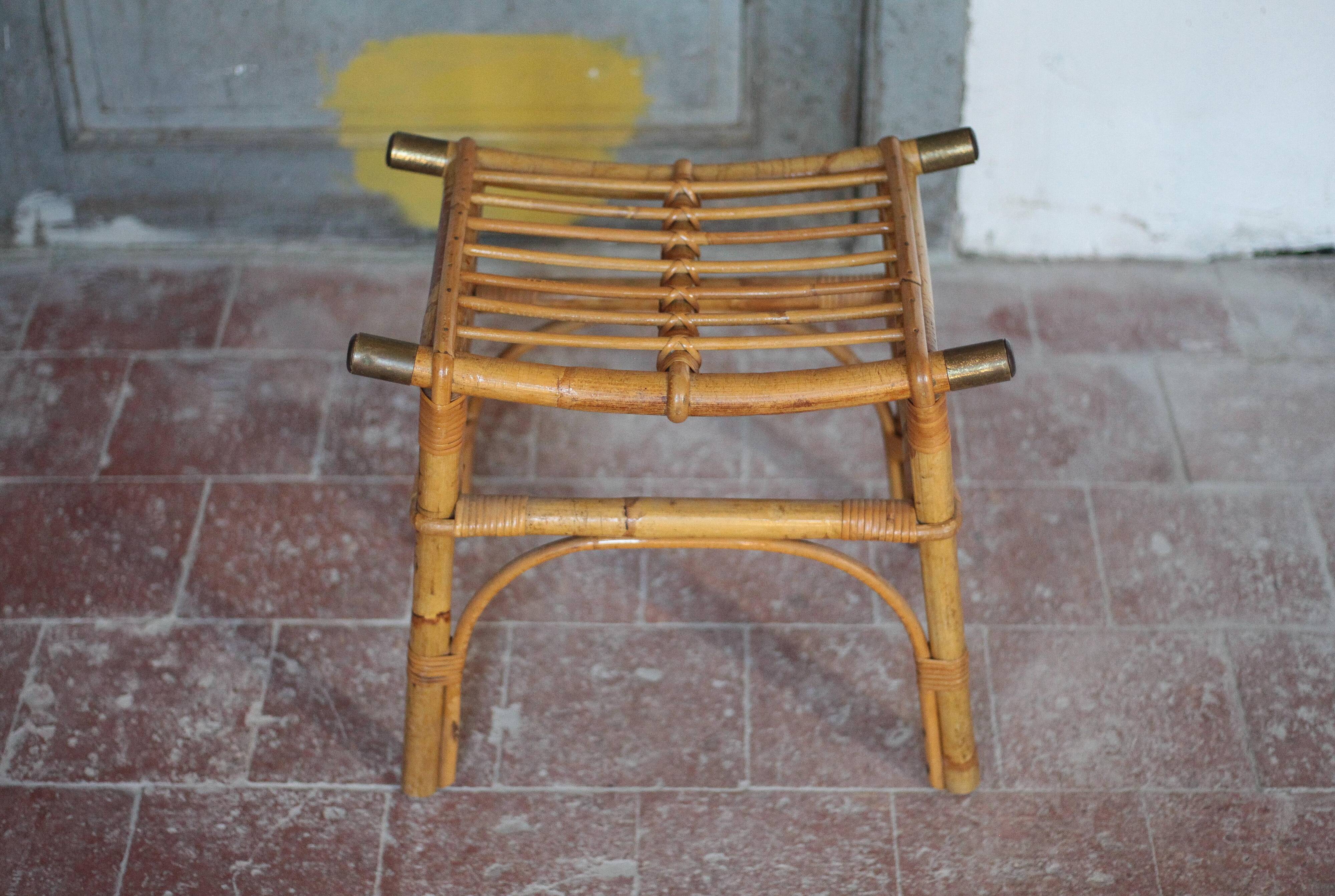 Vintage bamboo stool or bamboo luggage rack, ottoman