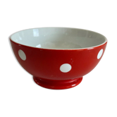 Red bowl with white polka dots signed Longchamp Porcelaine France