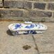 Antique butter dish in earthenware, blue and white floral decoration.