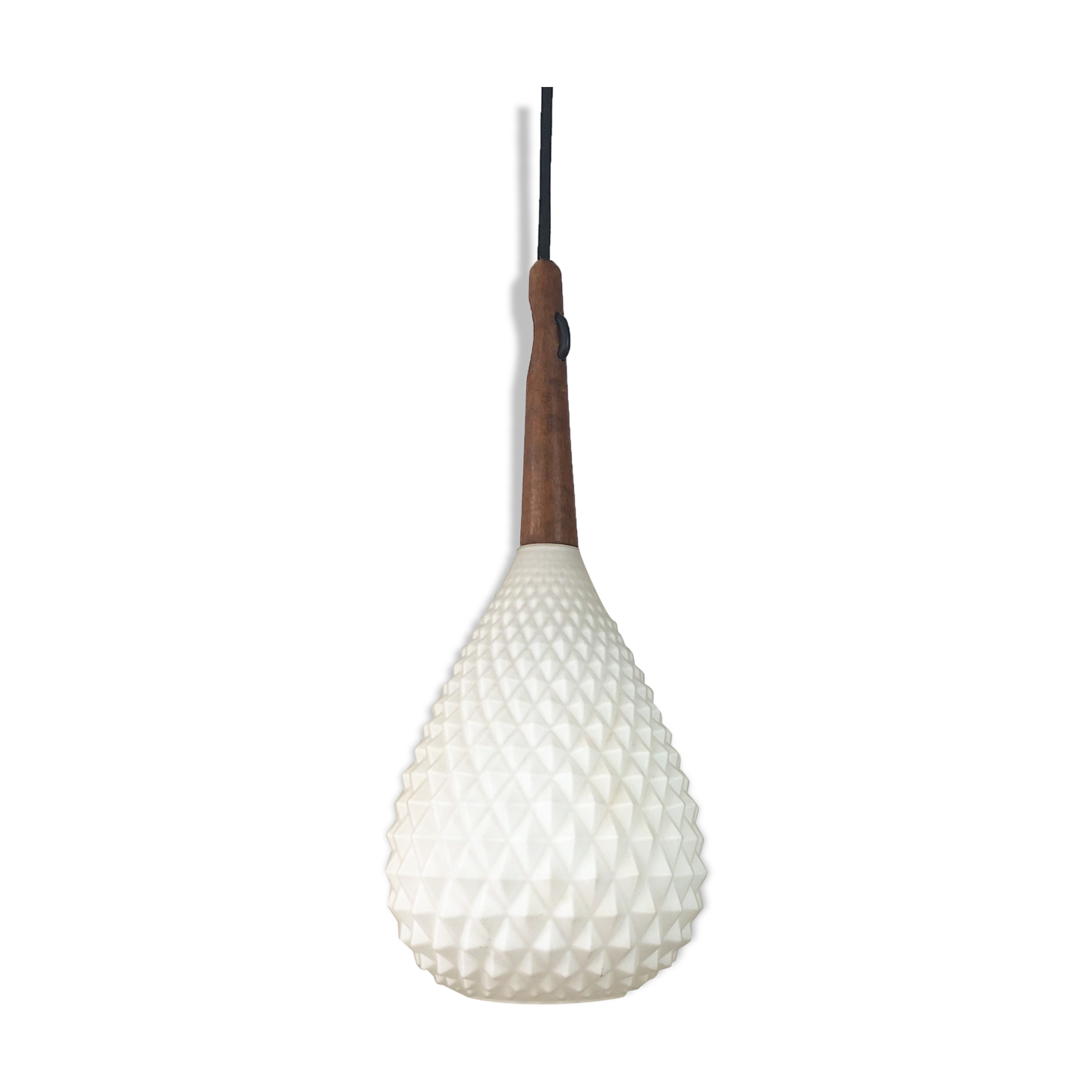 Scandinavian teak and opaline hanging lamp