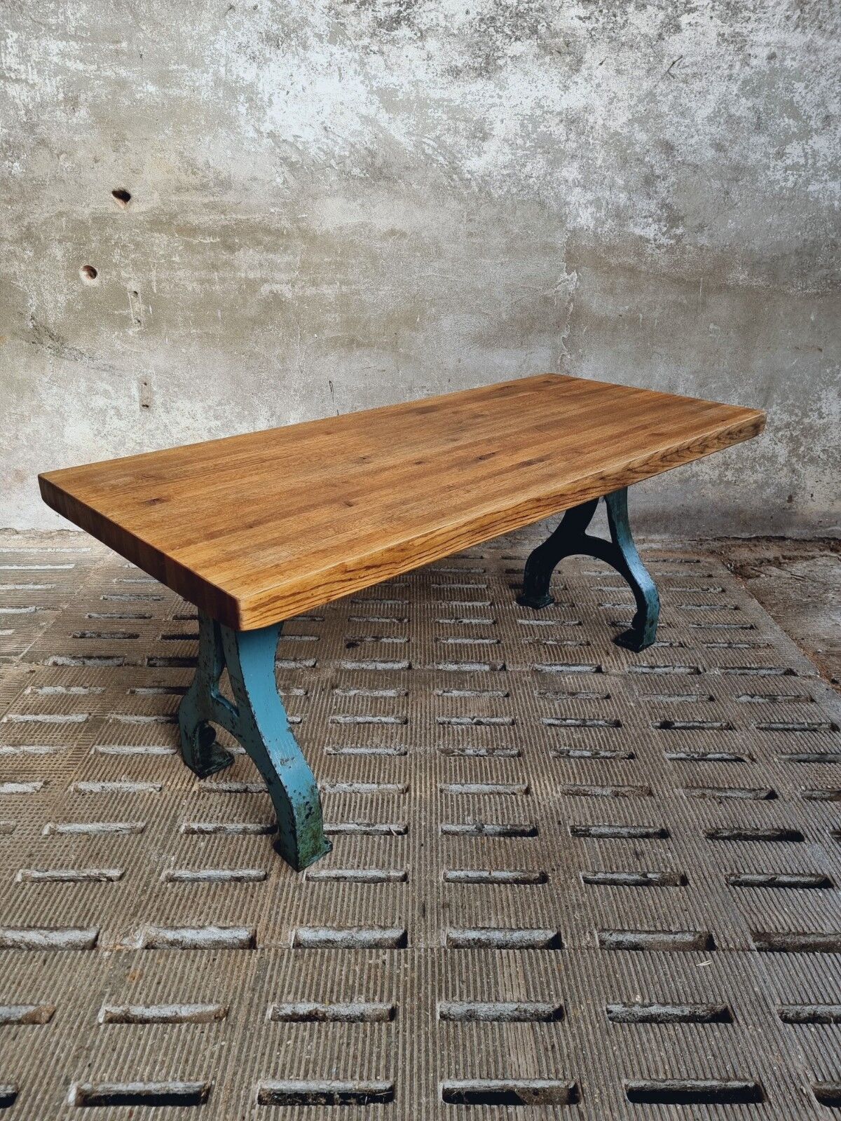 Industrial dining table oak on cast iron legs