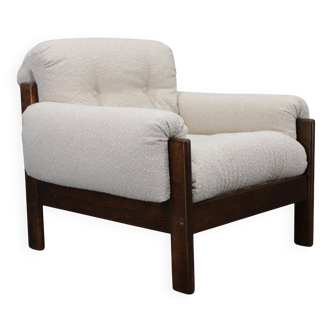 Mid-century restored bouclé armchair, Czechoslovakia 1970s