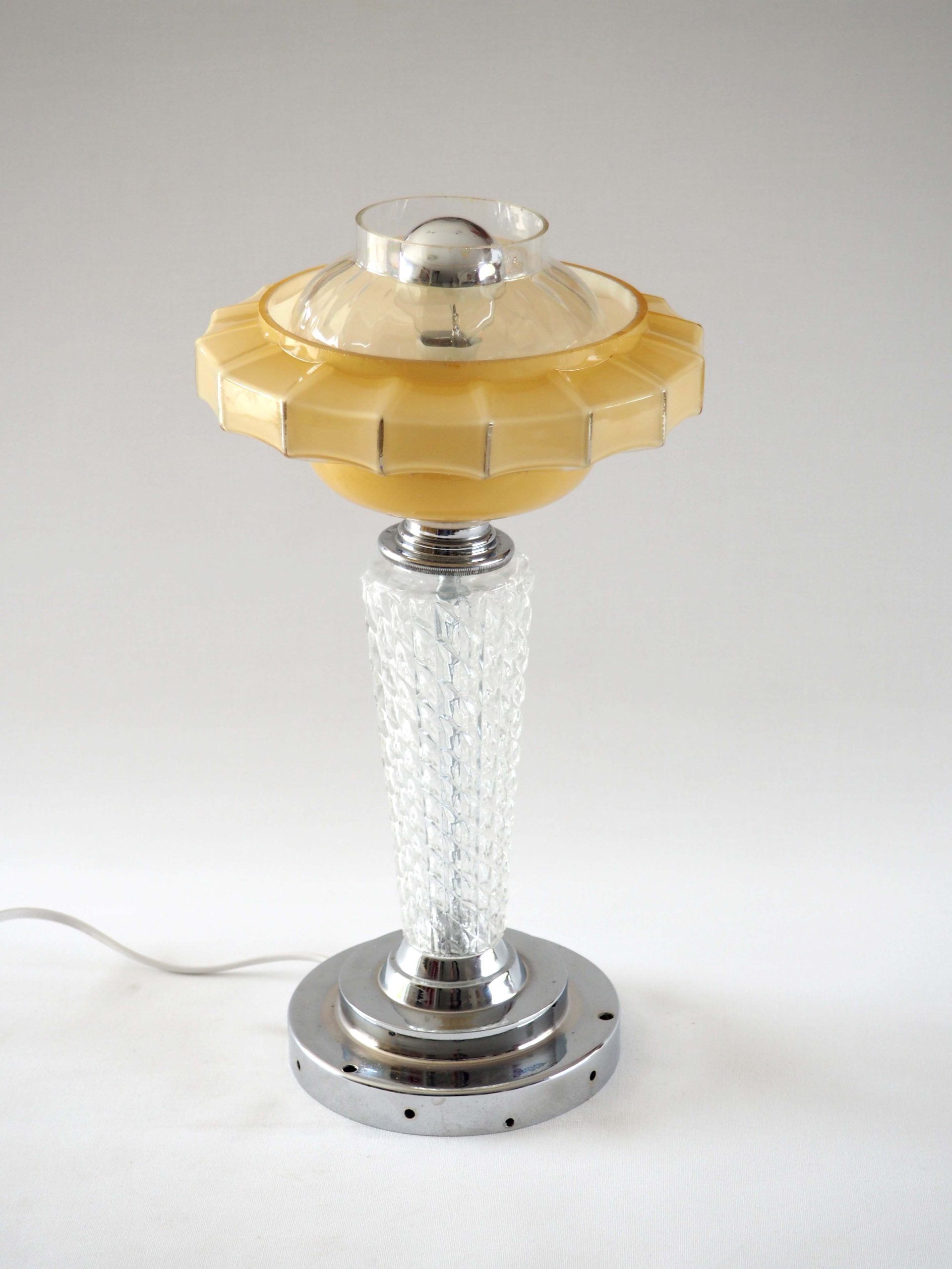 Art Deco glass and chrome lamp