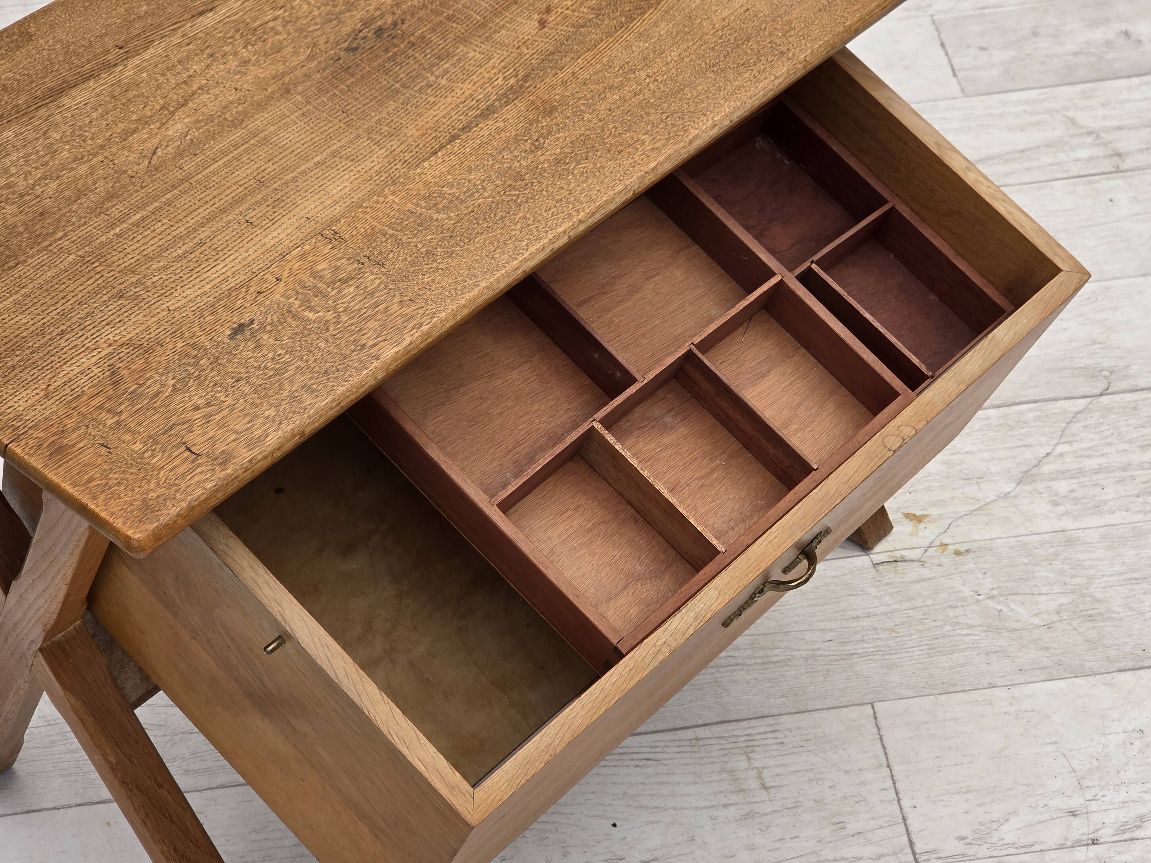 1970s, Scandinavian side table with drawer, solid oak wood, teak wood.