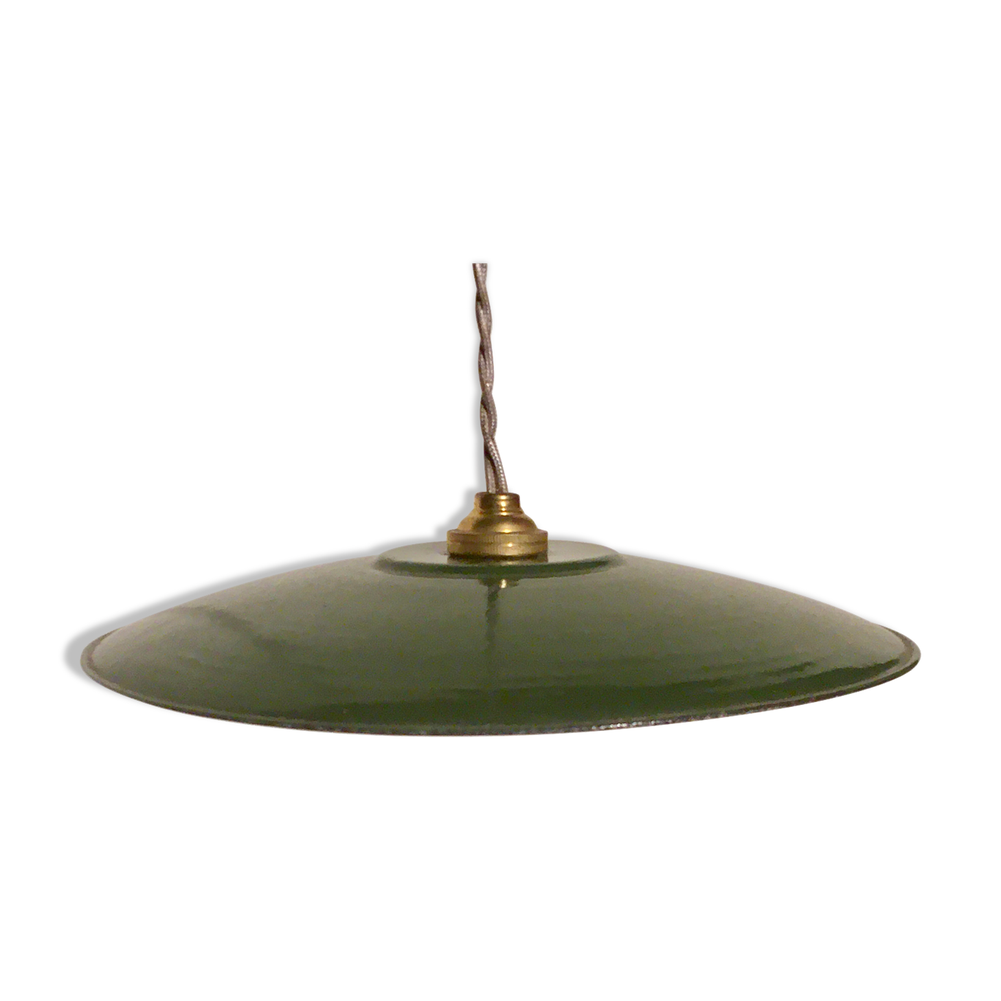 Industrial hanging lamp with green and white enamelled tin blinds