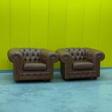Brown Leather Chesterfield armchair (Price is for One)