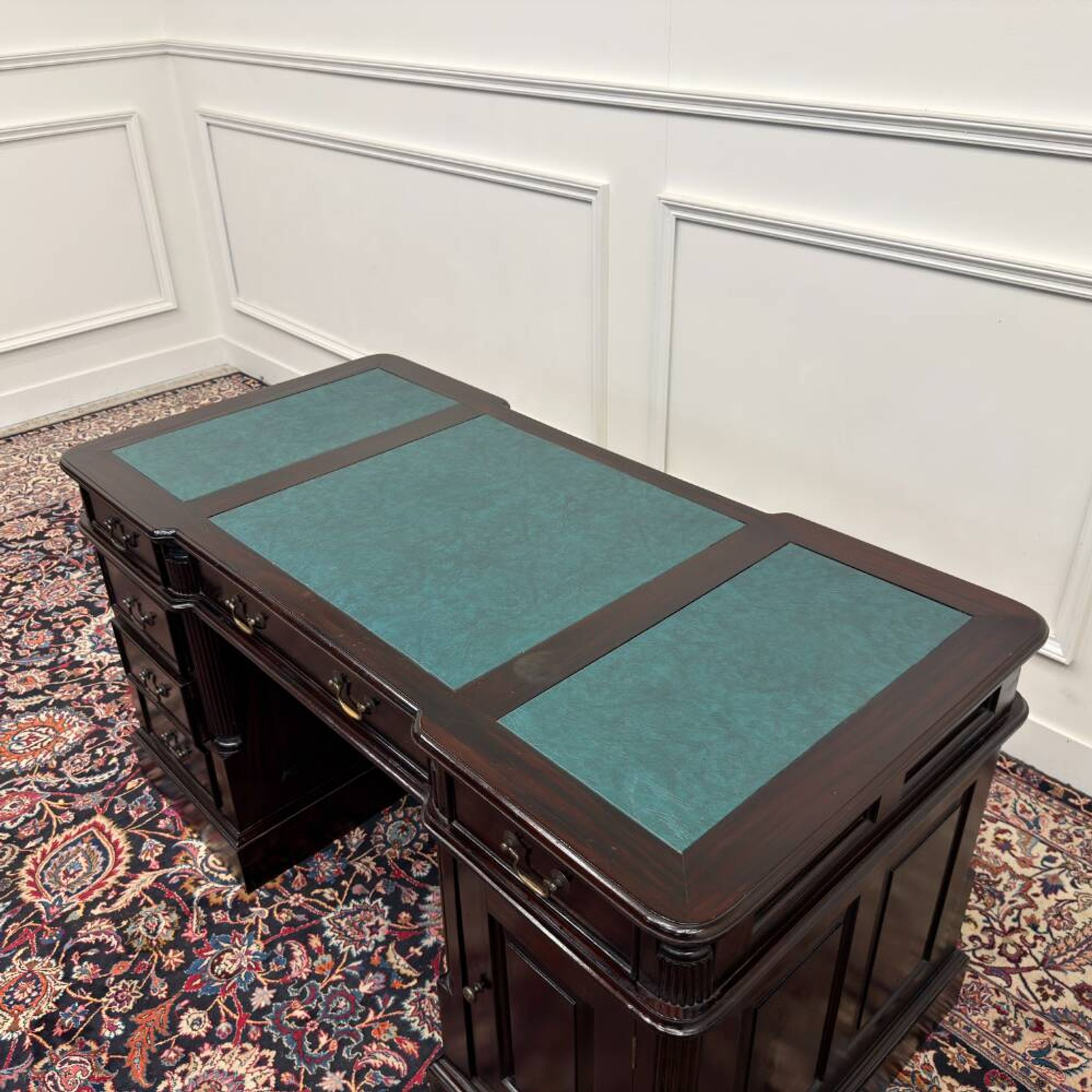 Classic English Desk Green Leather Inlay