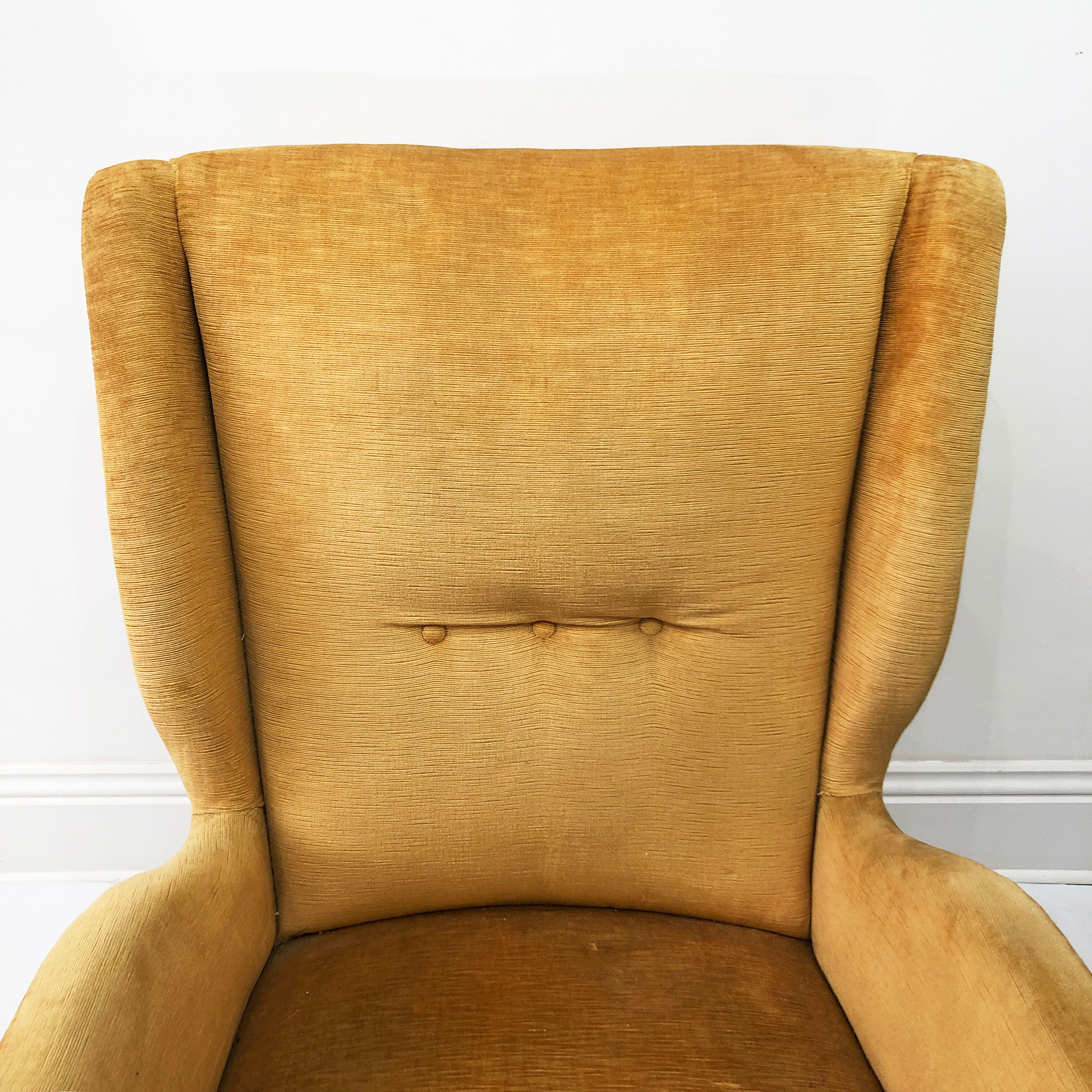 Vintage yellow wingback armchair 1950s mid-century modernist