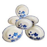 Set of 6 old hollow plates Badonvilleliers blue flower pattern