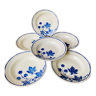 Ensemble de 6 assiettes creuses anciennes Badonvilliers motif fleur bleu