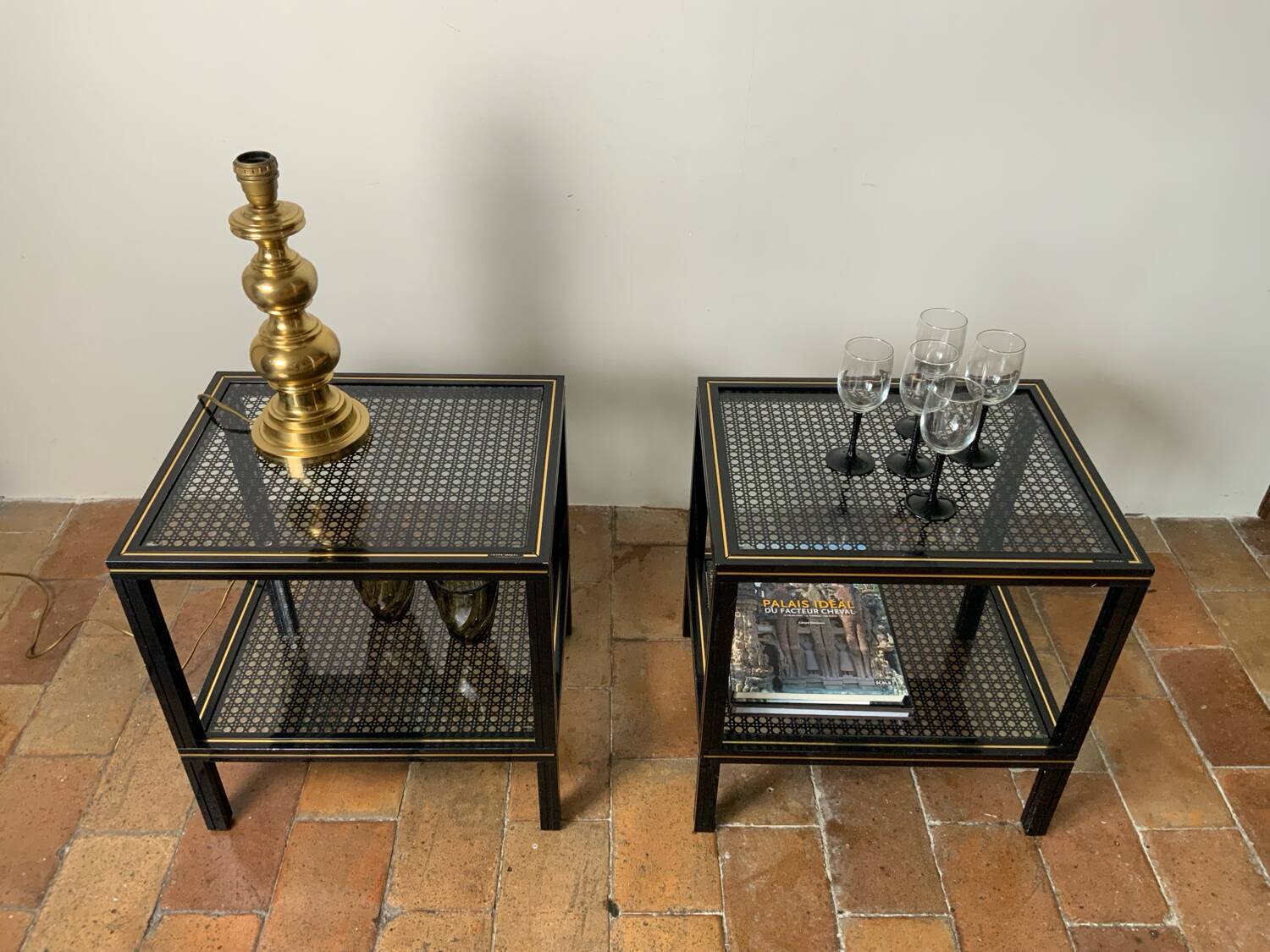 Paire de tables d’appoint vintage 70 Pierre Vandel