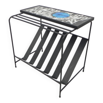 Vintage newspaper rack, magazine rack with tile table top