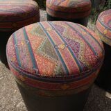 Set of 4 vintage round poufs printed Aztec