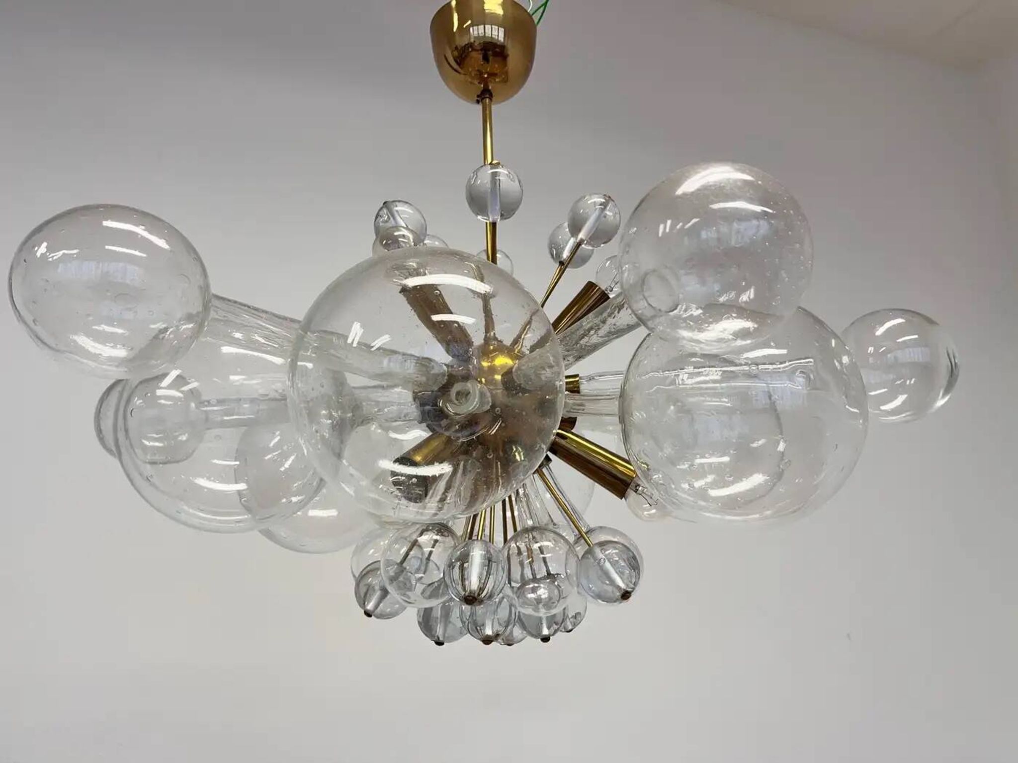 Design art glass and brass chandelier by Rene Roubicek, Czechoslovakia, 1960s