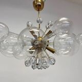 Lustre en verre d'art et laiton, conçu par René Roubicek, Tchécoslovaquie, années 1960