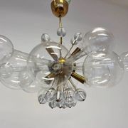 Design art glass and brass chandelier by Rene Roubicek, Czechoslovakia, 1960s