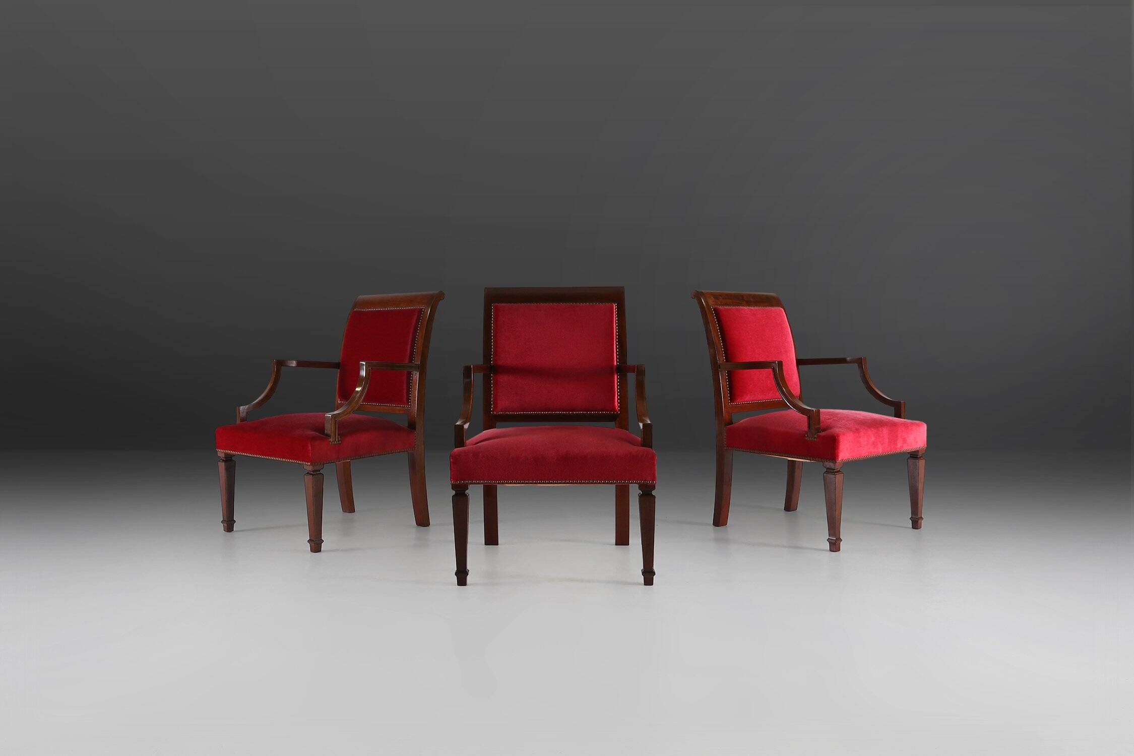 Empire‑Style Armchairs in Wood and Red Velvet, Belgium ca. 195