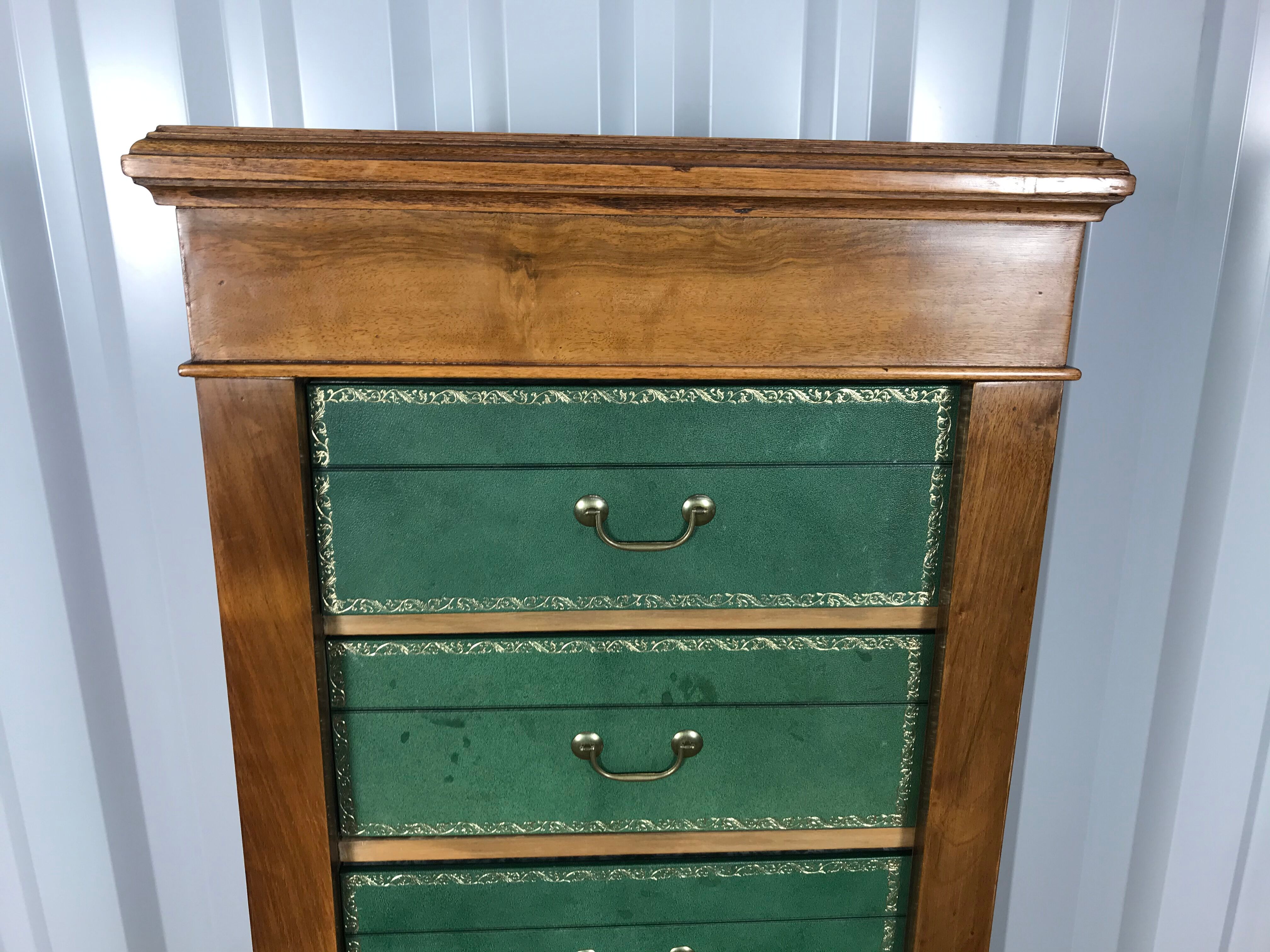 Green leather and walnut cardboard Louis Philippe