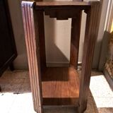 Art Deco side table in rectangular varnished brown wood with 2 shelves 1940