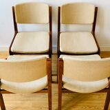 Set of 4 vintage chairs in teak and wool