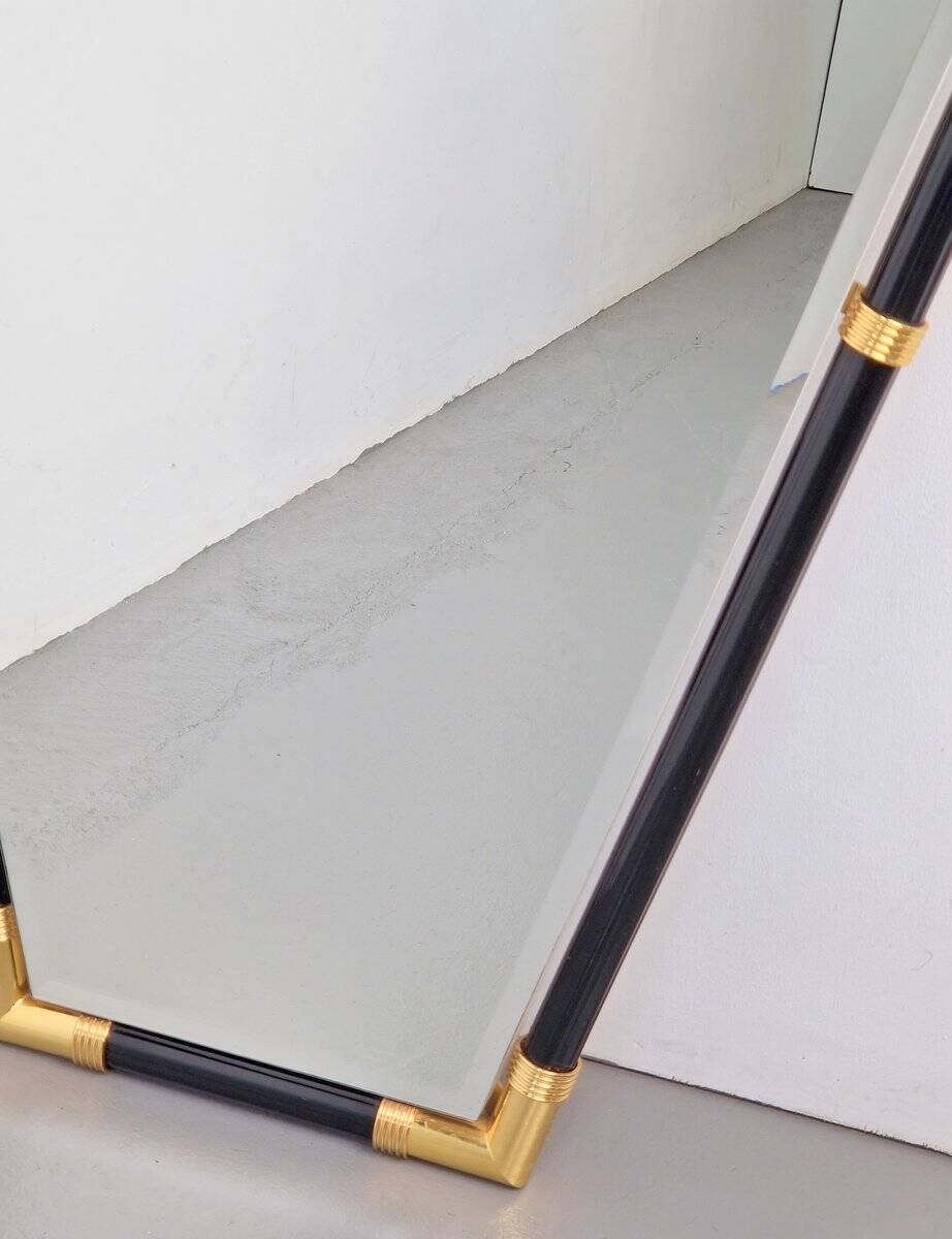 Modern Black Lacquer Metal Triangle Mirror, 1970s