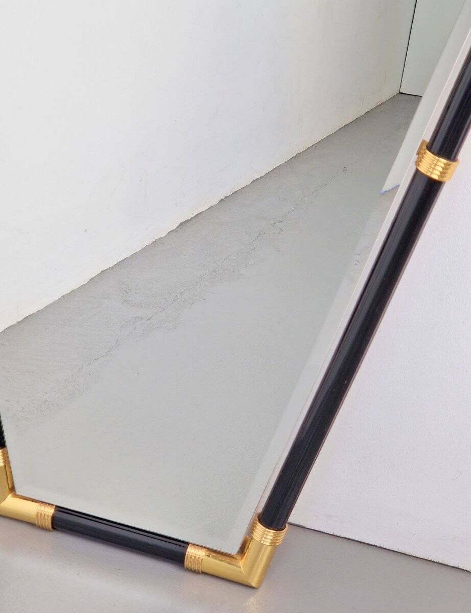 Modern Black Lacquer Metal Triangle Mirror, 1970s