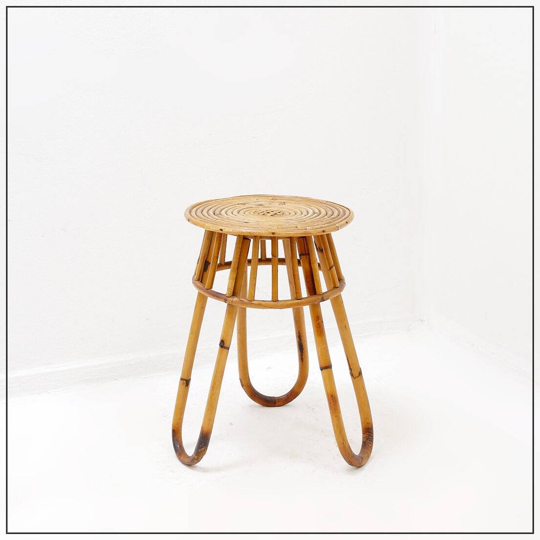 Bohemian plant stand or side table in rattan and bamboo - 1960s