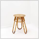 Bohemian plant stand or side table in rattan and bamboo - 1960s