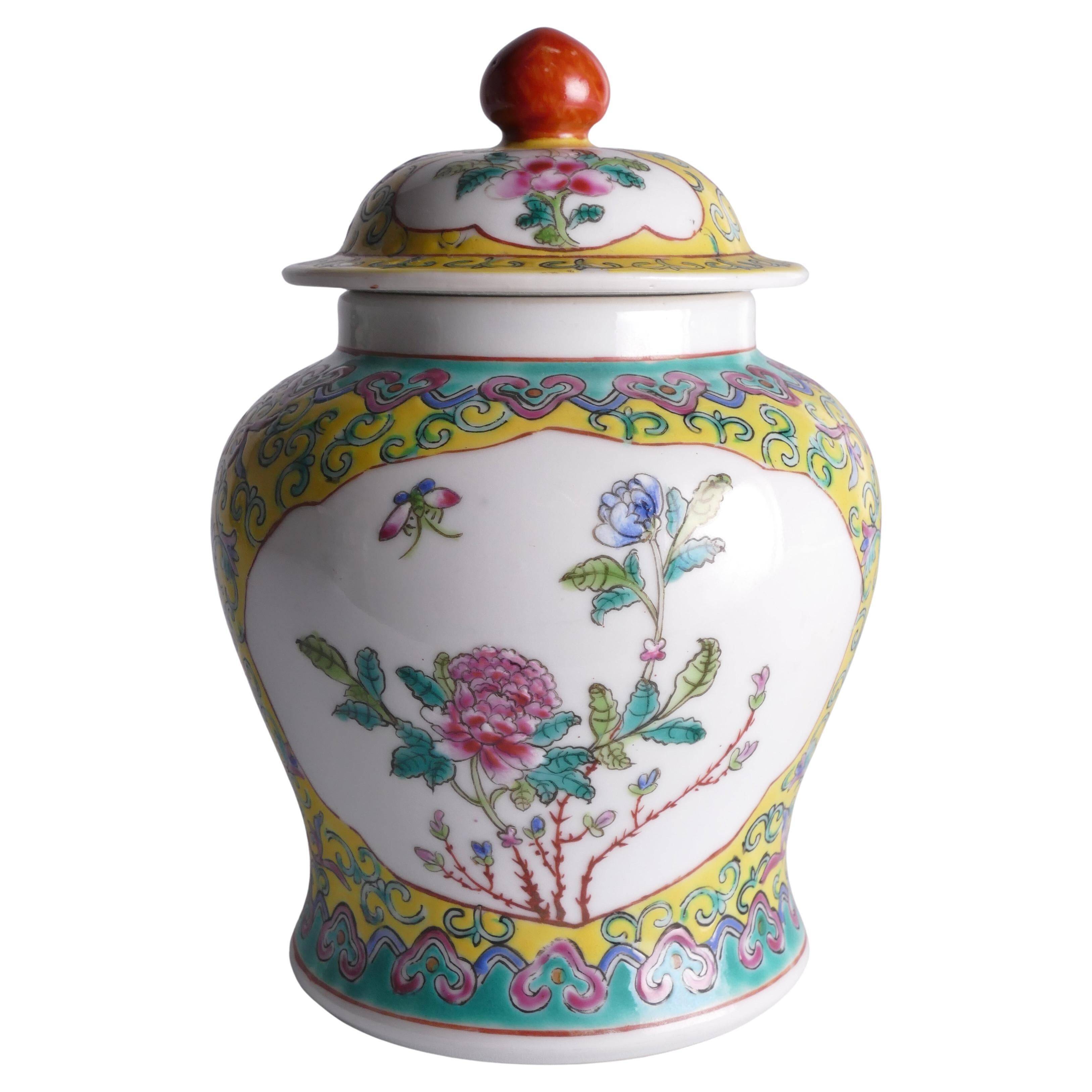 Chinese Famille Rose Porcelain Jar with Lid, Yellow Ground Floral Decoration