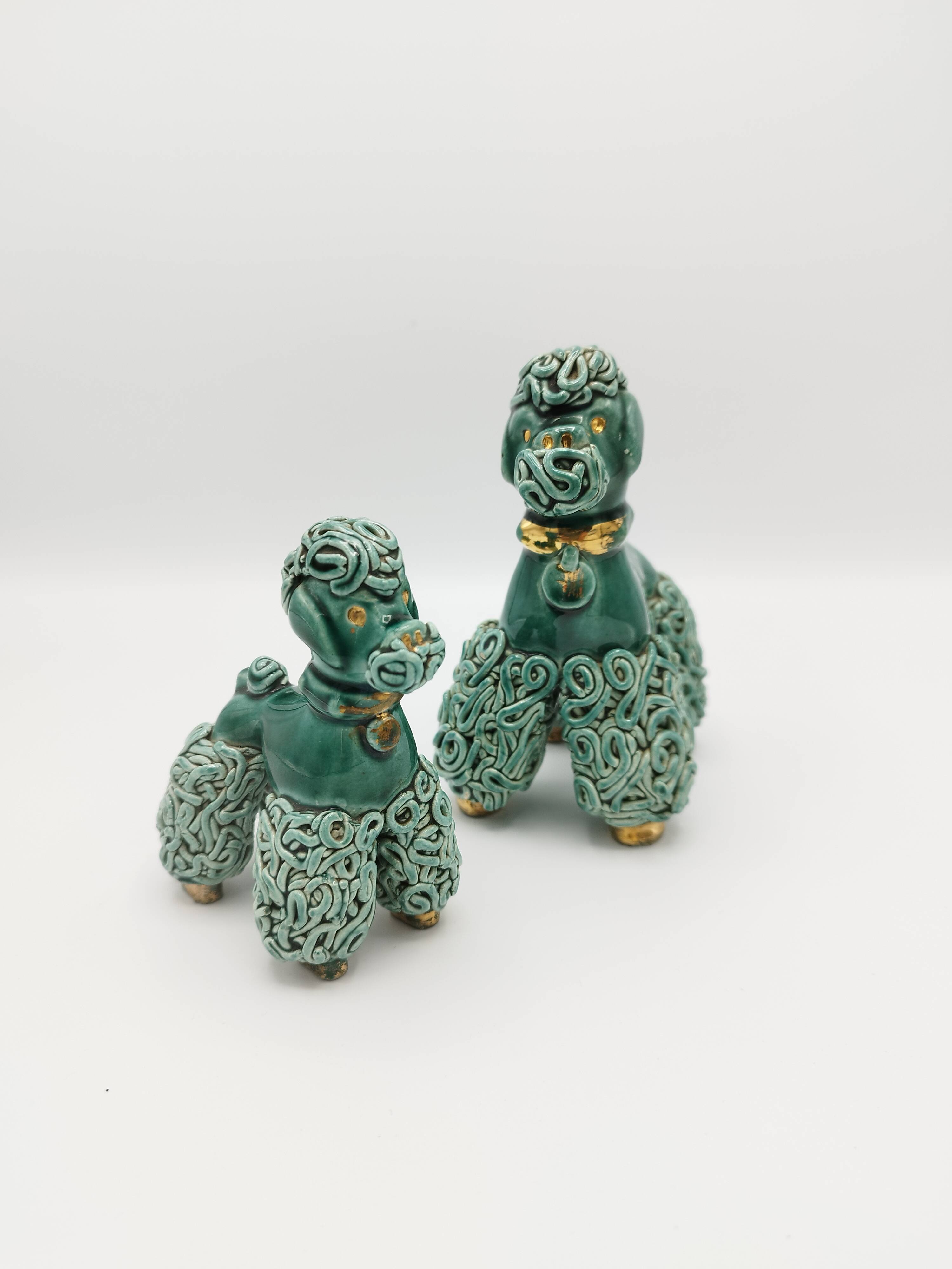 Lot of 2 royal poodles in 1960s spaghetti ceramic