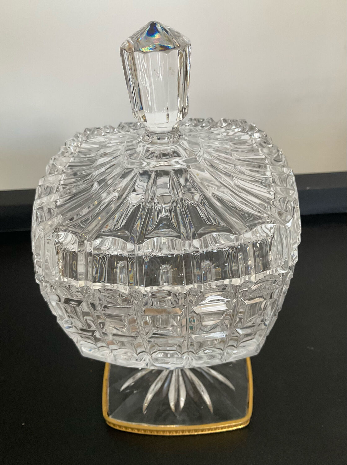 Vintage glass and brass candy box
