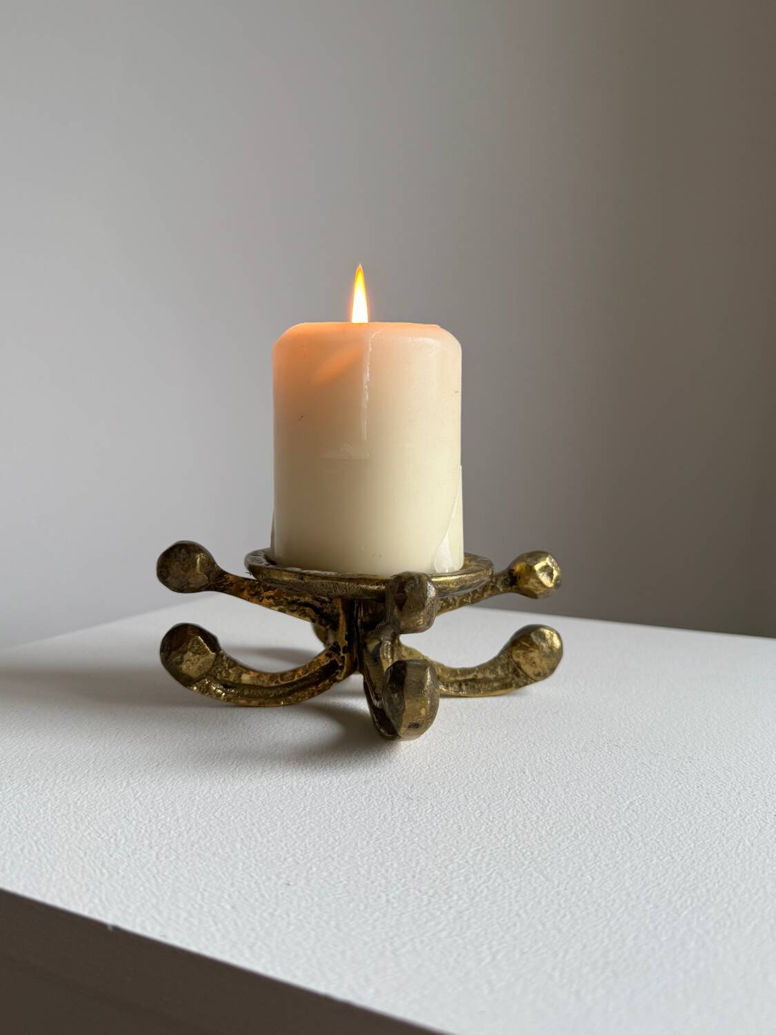 Vintage Brutalist Bronze Candle Holder