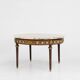 French coffee table with pink marble top and Limoges plaques, ca. 1950
